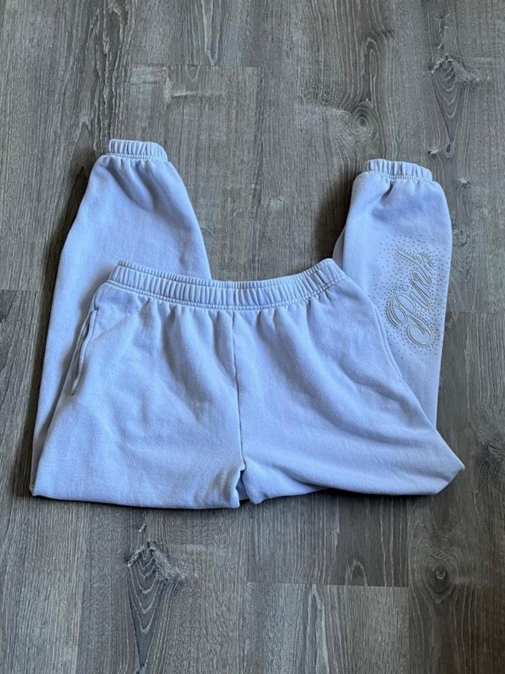 Victoria's Secret PINK light blue sweatpants with rhinestone logo